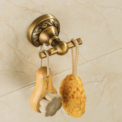 Ornate antique brass robe hook – bathroom double towel hook