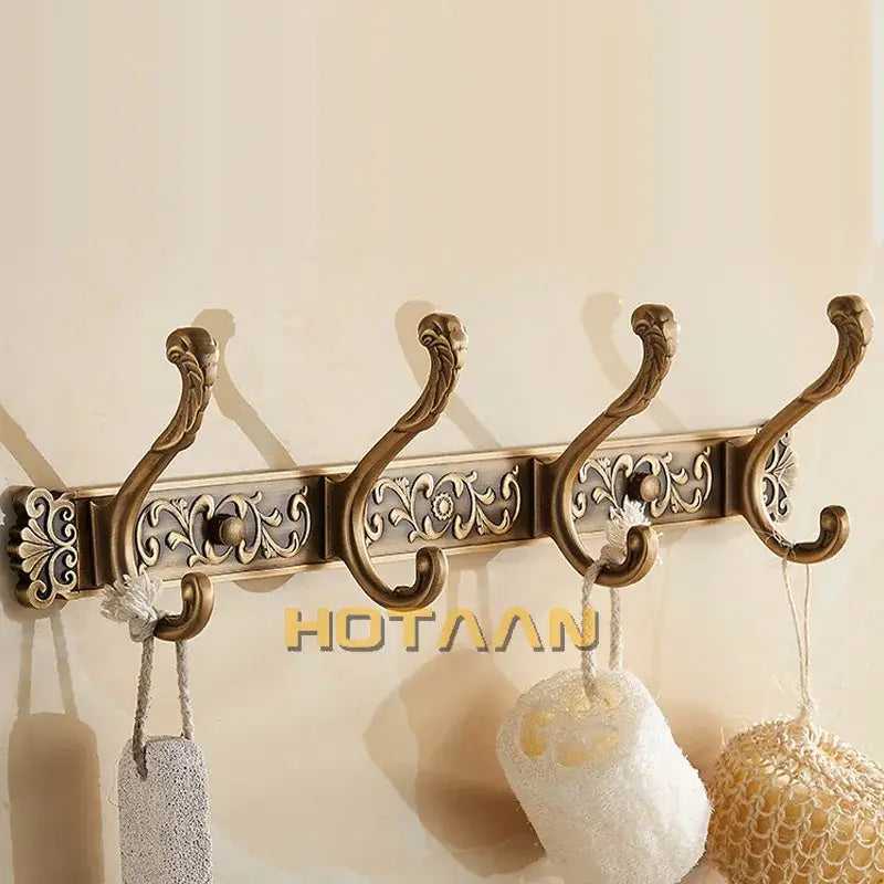 Antique brass robe hook ornate wall mount bathroom towel holder