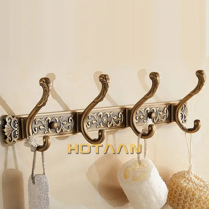 Antique brass robe hook ornate wall mount bathroom towel holder