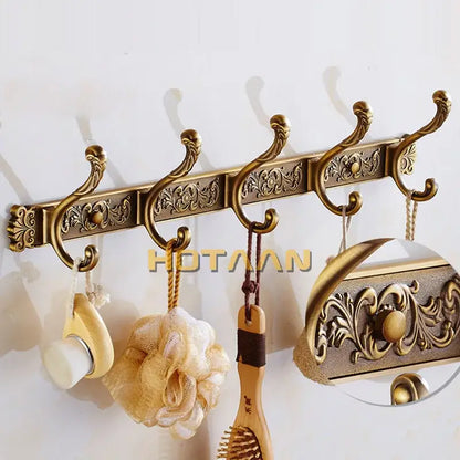 Antique brass robe hook ornate wall mount bathroom towel holder