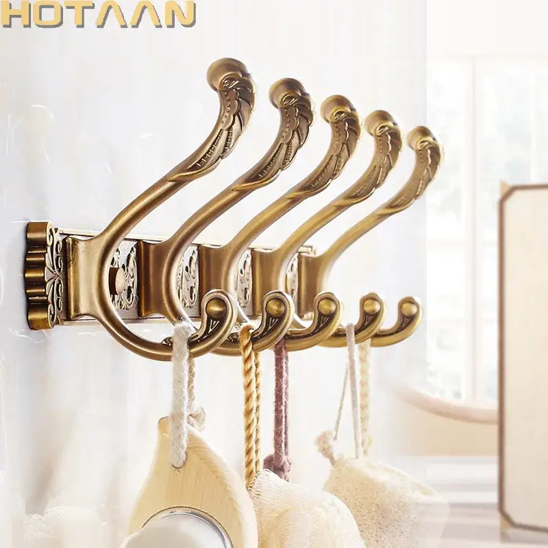 Antique brass robe hook ornate wall mount bathroom towel holder