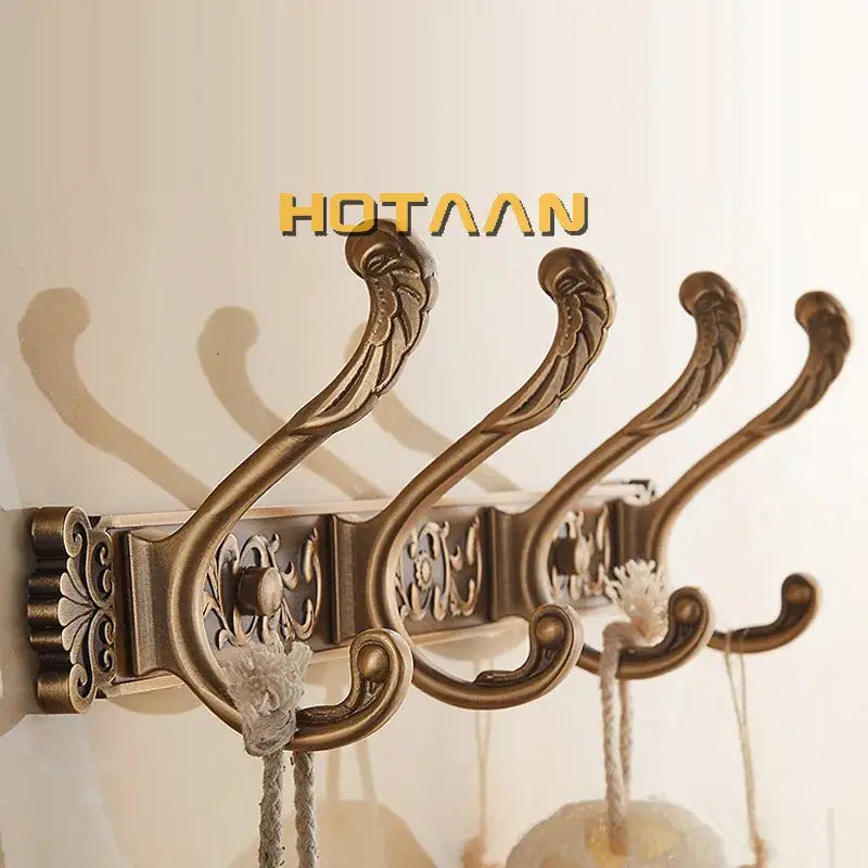 Antique brass robe hook ornate wall mount bathroom towel holder