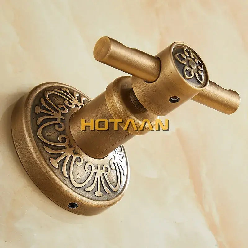 Antique brass robe hook ornate scrollwork bathroom towel rack