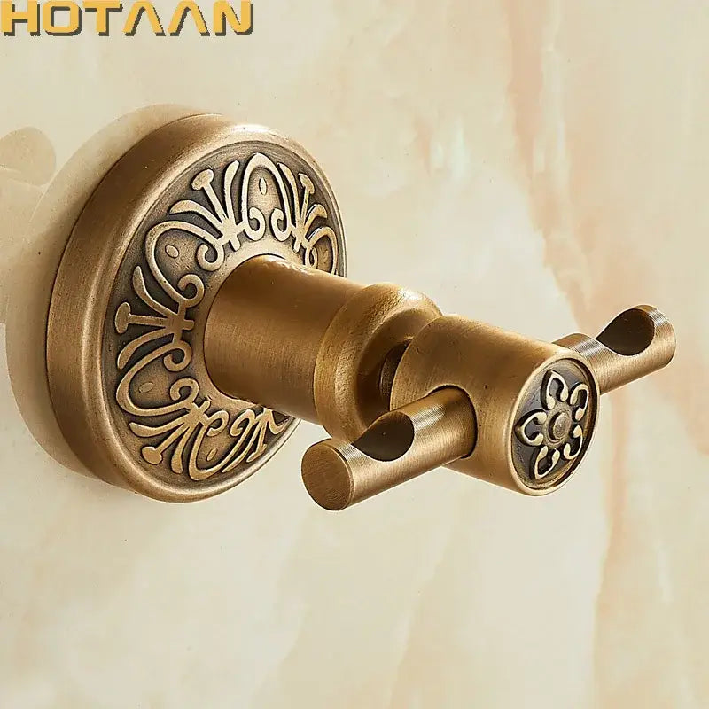 Antique brass robe hook ornate scrollwork bathroom towel rack