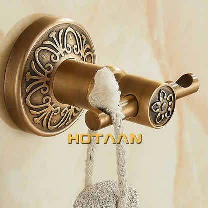 Antique brass robe hook ornate scrollwork bathroom towel rack