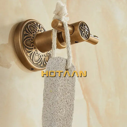 Antique brass robe hook ornate scrollwork bathroom towel rack