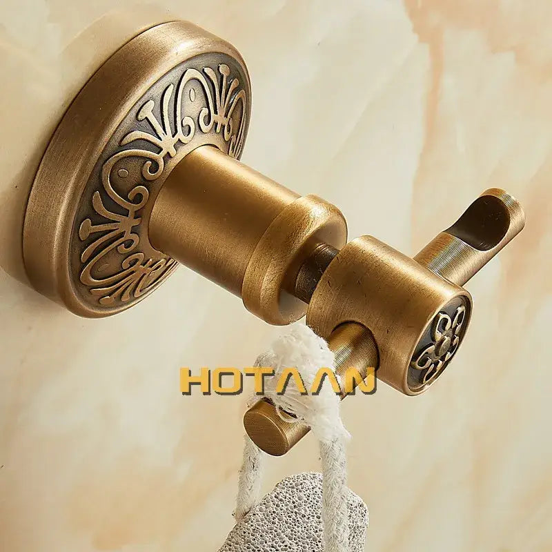 Antique brass robe hook ornate scrollwork bathroom towel rack