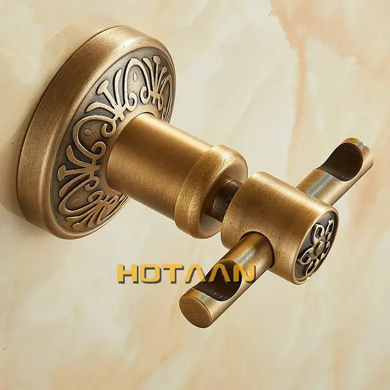 Antique brass robe hook ornate scrollwork bathroom towel rack