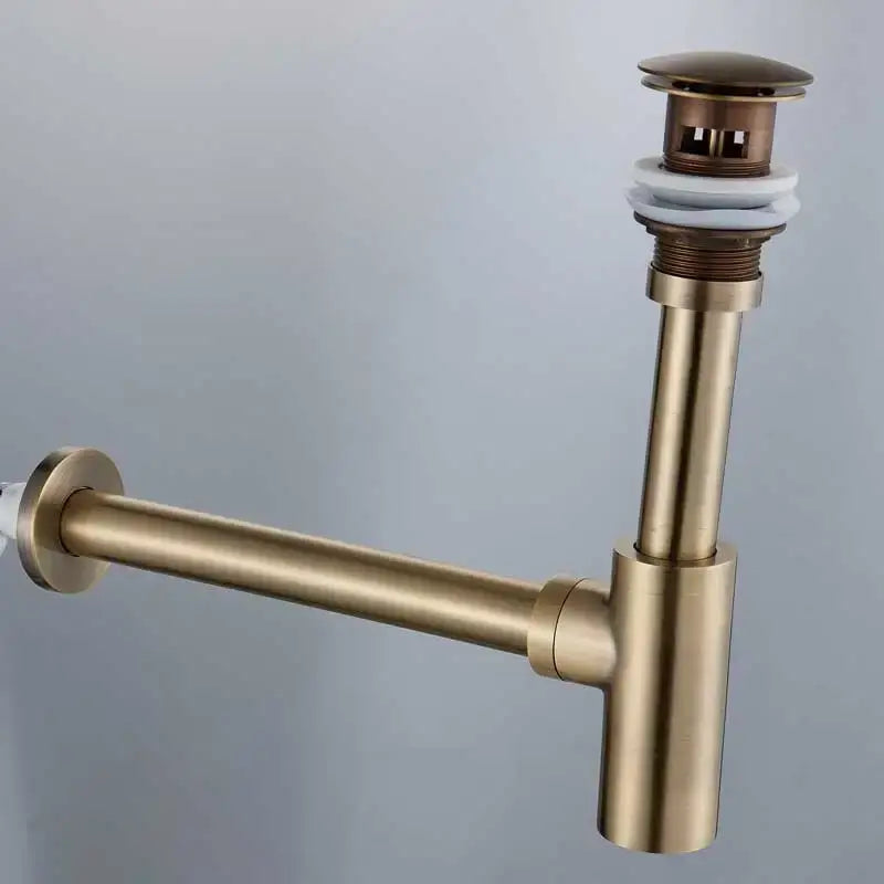 Modern matte black brass round siphon p-trap bathroom vanity drain