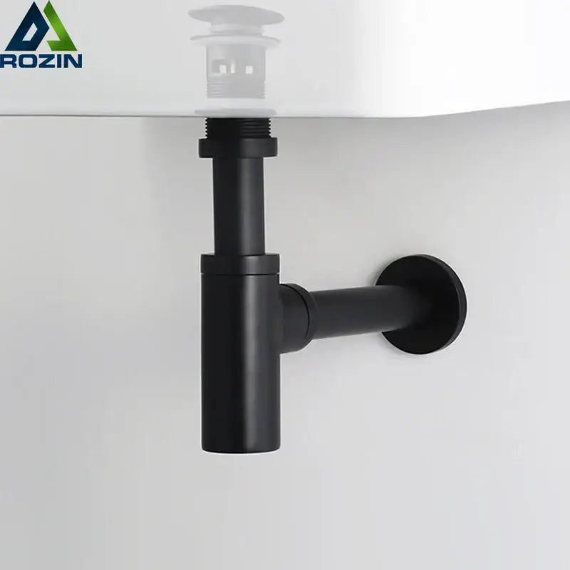 Modern matte black brass round siphon p-trap bathroom vanity drain