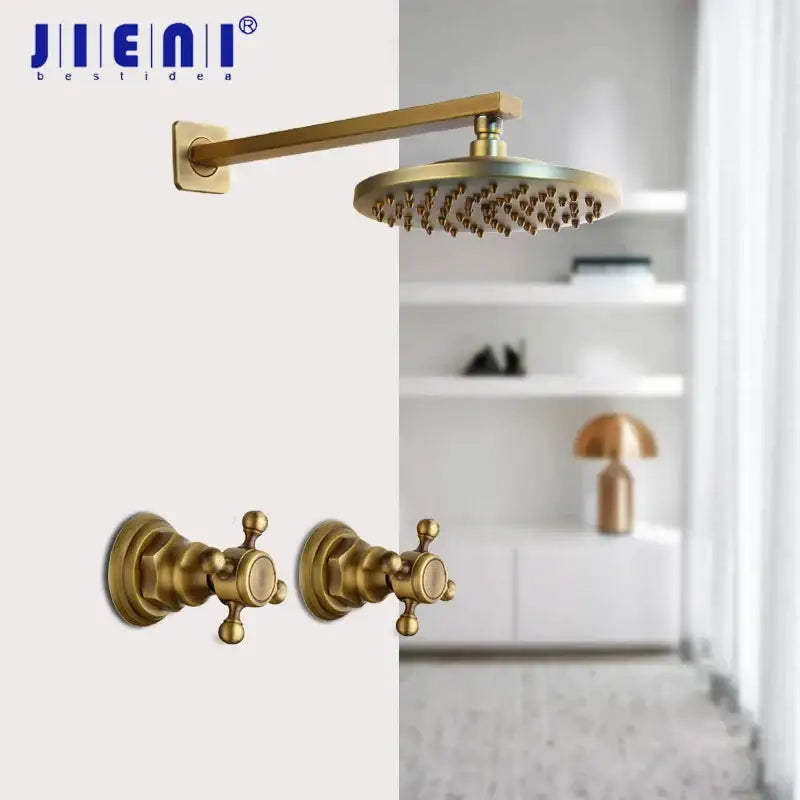 Antique brass round rainfall shower faucet set bathroom fixtures
