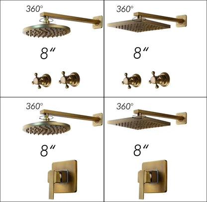 Antique brass round rainfall shower faucet set bathroom fixtures