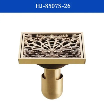 Antique brass shower drain with engraved chinese motifs bathroom cover