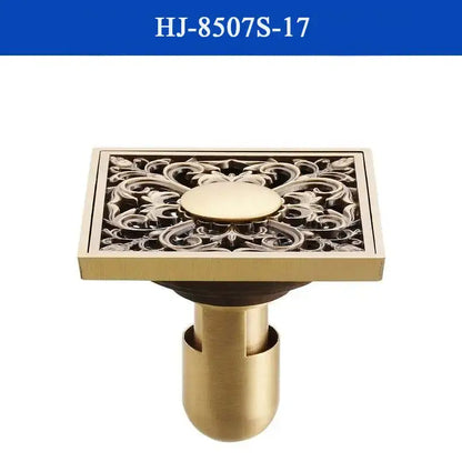 Antique brass shower drain with engraved chinese motifs bathroom cover