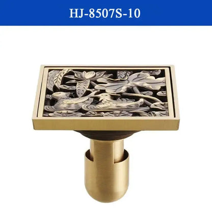 Antique brass shower drain with engraved chinese motifs bathroom cover