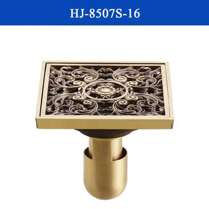 Antique brass shower drain with engraved chinese motifs bathroom cover