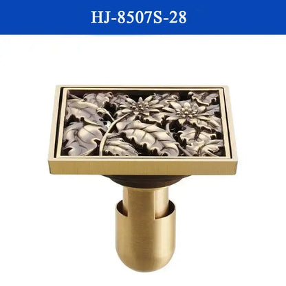 Antique brass shower drain with engraved chinese motifs bathroom cover