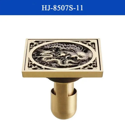 Antique brass shower drain with engraved chinese motifs bathroom cover