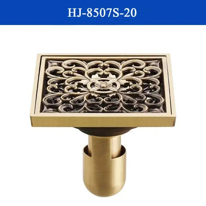 Antique brass shower drain with engraved chinese motifs bathroom cover