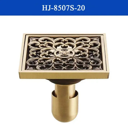 Antique brass shower drain with engraved chinese motifs bathroom cover