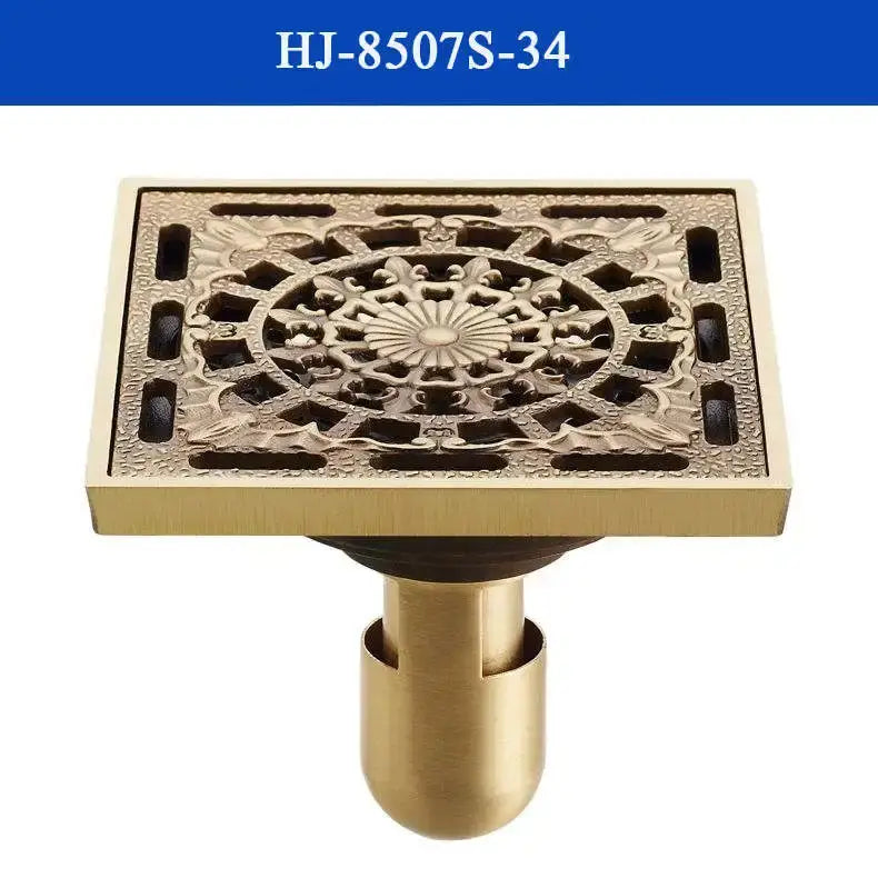 Antique brass shower drain with engraved chinese motifs bathroom cover