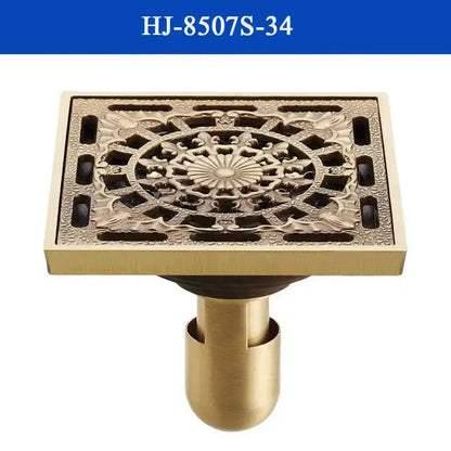 Antique brass shower drain with engraved chinese motifs bathroom cover