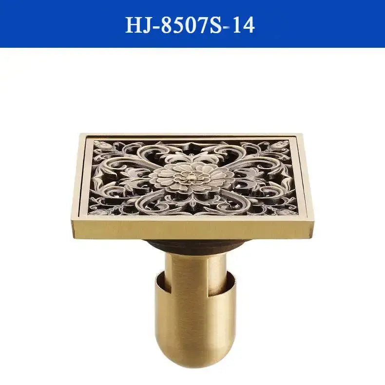 Antique brass shower drain with engraved chinese motifs bathroom cover