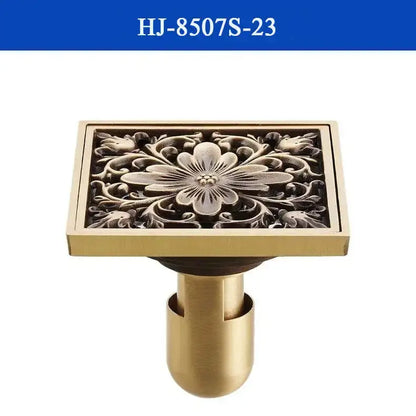 Antique brass shower drain with engraved chinese motifs bathroom cover