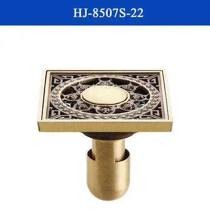 Antique brass shower drain with engraved chinese motifs bathroom cover