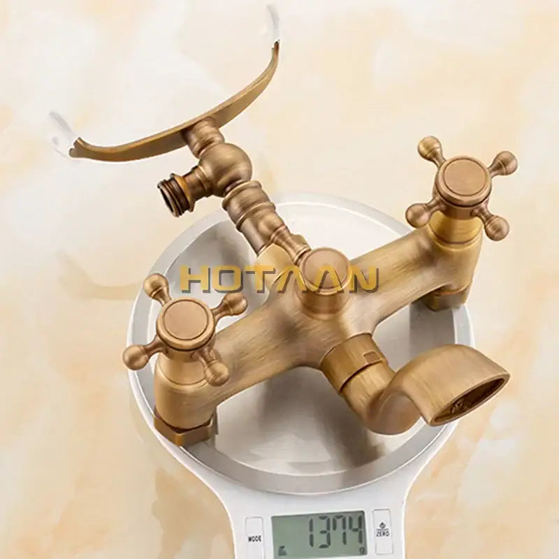 Antique brass shower faucet kit with handheld spray bathroom faucet