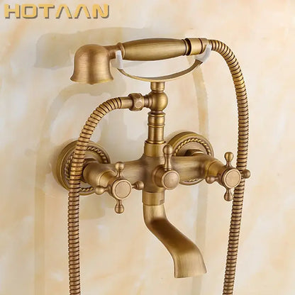 Antique brass shower faucet kit with handheld spray bathroom faucet