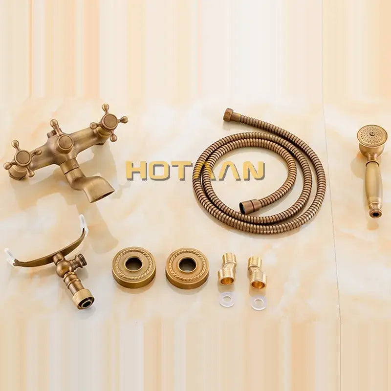 Antique brass shower faucet kit with handheld spray bathroom faucet