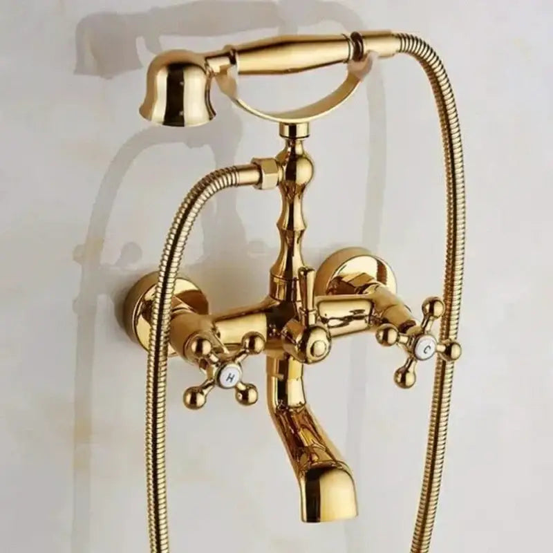 Antique brass shower faucet kit with handheld spray bathroom faucet