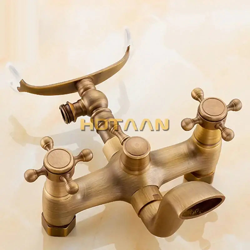 Antique brass shower faucet kit with handheld spray bathroom faucet