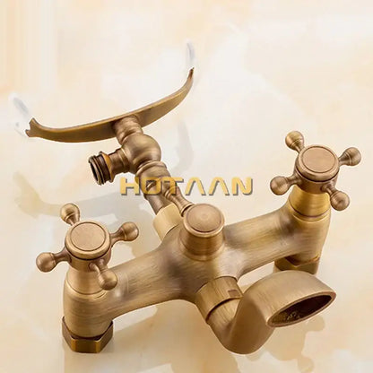 Antique brass shower faucet kit with handheld spray bathroom faucet