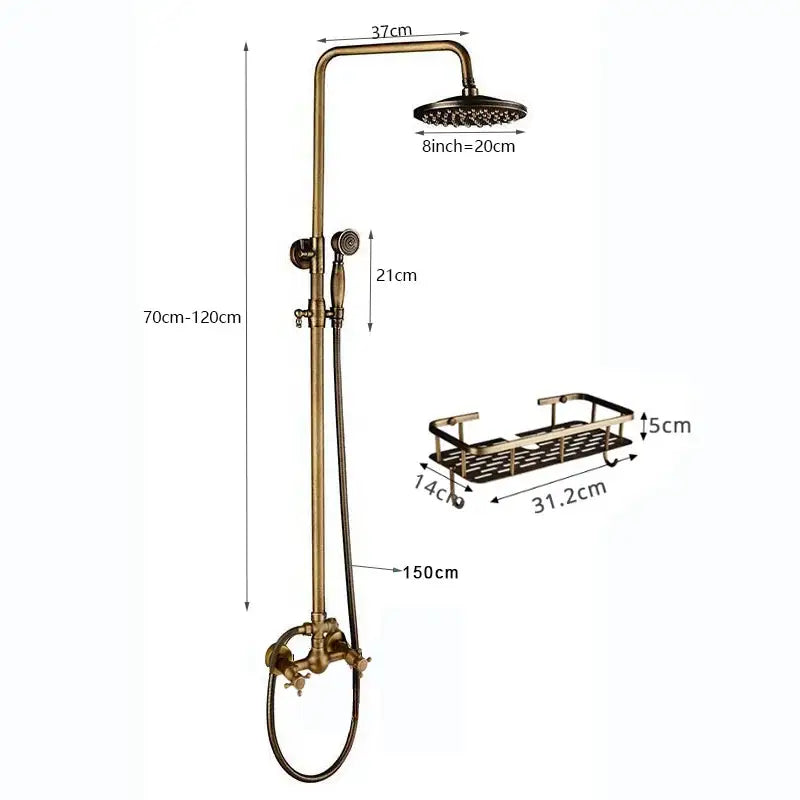 Antique brass shower faucet set bathroom rainfall head and handheld spray