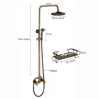 Antique brass shower faucet set bathroom rainfall head and handheld spray