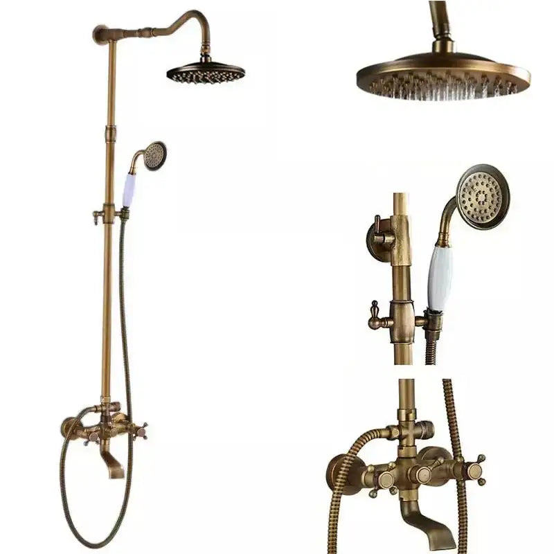 Vintage antique brass shower faucet set bathroom rainfall system