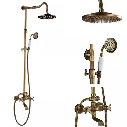 Vintage antique brass shower faucet set bathroom rainfall system