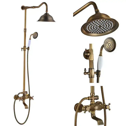 Vintage antique brass shower faucet set bathroom rainfall system