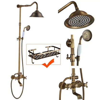 Vintage antique brass shower faucet set bathroom rainfall system