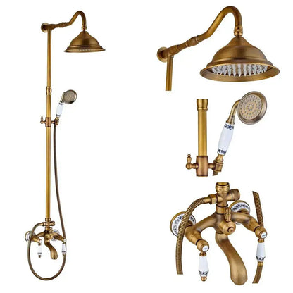 Vintage antique brass shower faucet set bathroom rainfall system