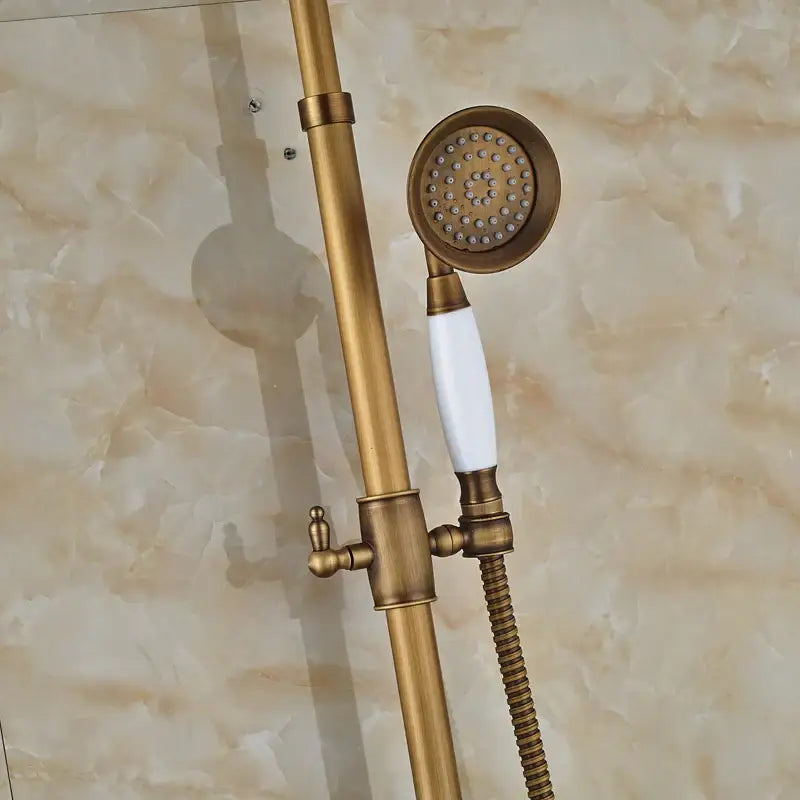 Vintage antique brass shower faucet set bathroom rainfall system