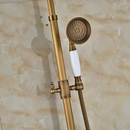 Vintage antique brass shower faucet set bathroom rainfall system
