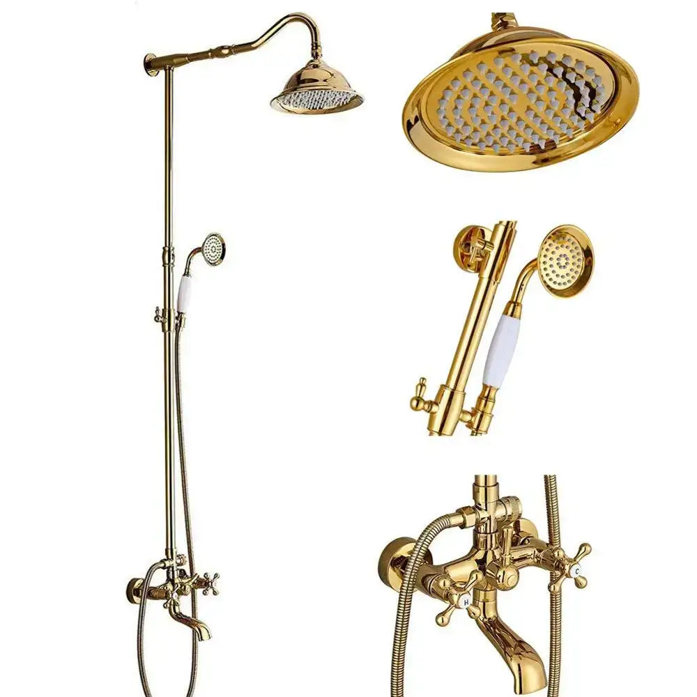 Vintage antique brass shower faucet set bathroom rainfall system