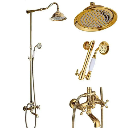 Vintage antique brass shower faucet set bathroom rainfall system