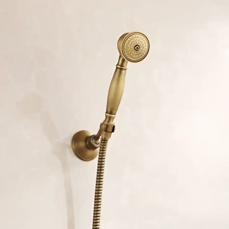 Antique brass shower faucet set with handheld sprayer bathroom rainhead