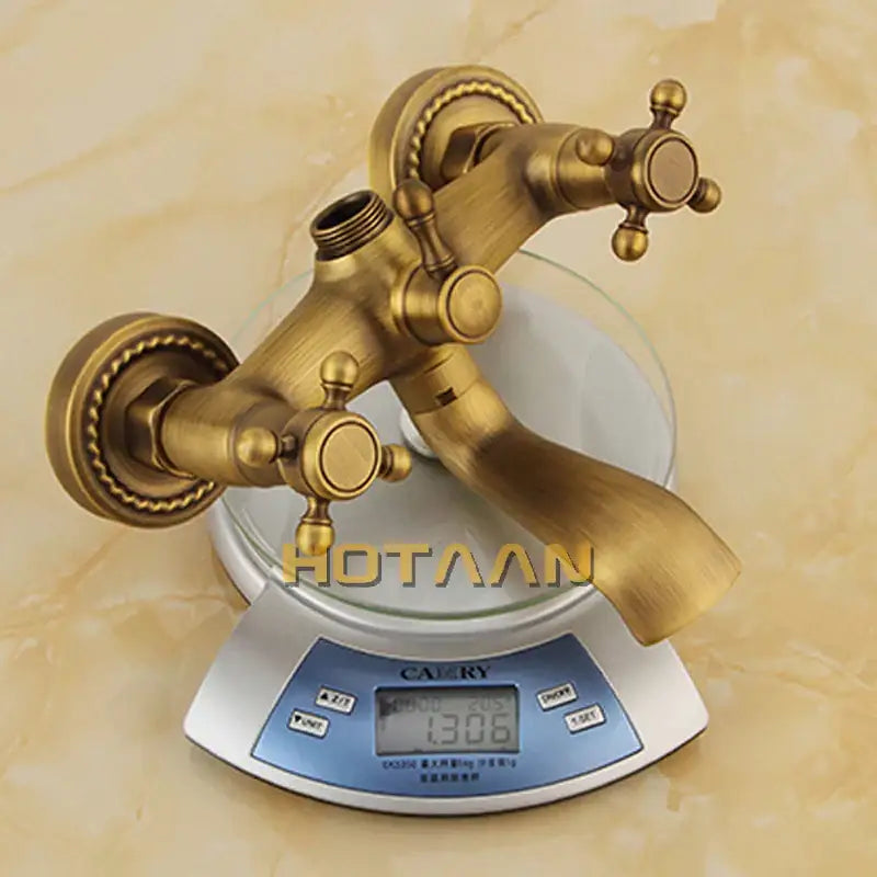 Antique brass shower faucet set with rainfall head for bathroom