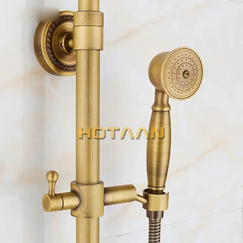 Antique brass shower faucet set with rainhead bathroom hand shower