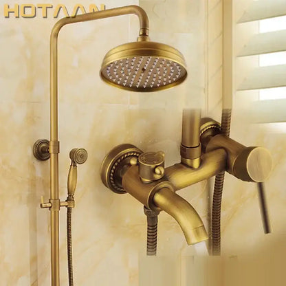 Antique brass shower faucet set with rainhead bathroom hand sprayer